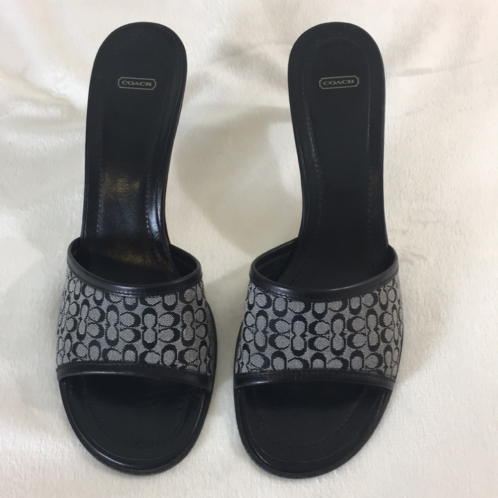 Coach Women's Black and Gray Slide Sandals
